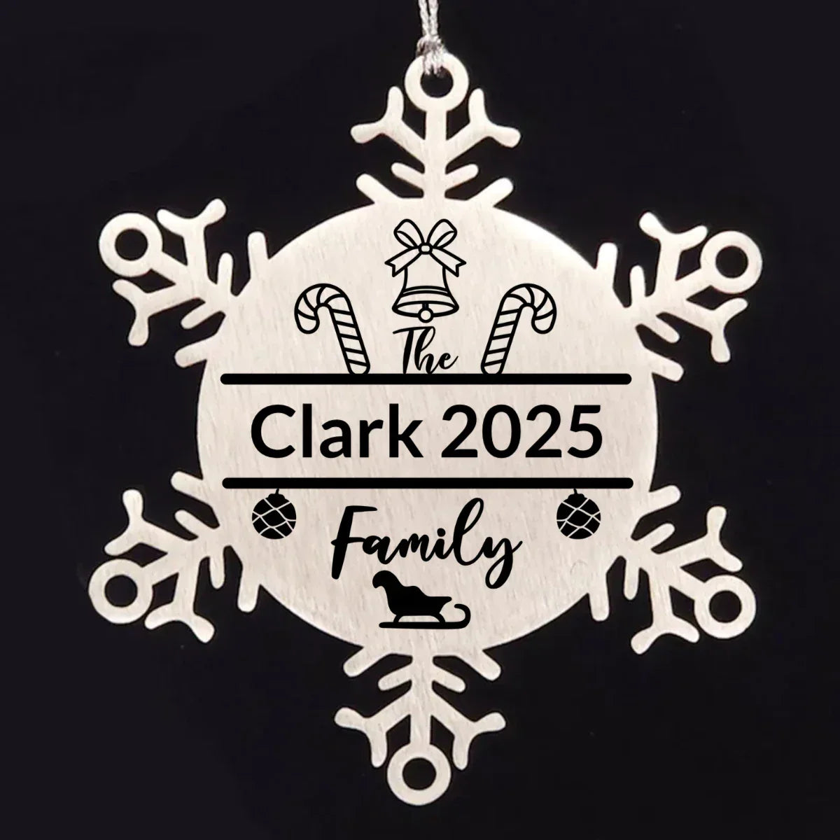 Personalized Family Name Candy Cane Ornament Laser Engraved Stainless Steel Snowflake Durable Shatterproof Tree Trimming