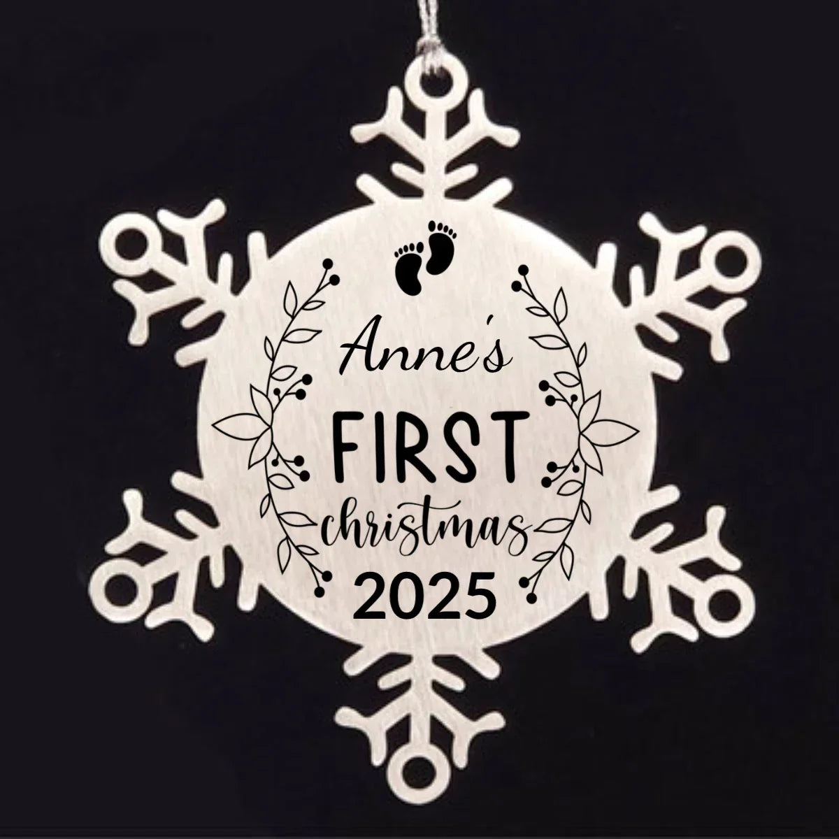 Baby's First Christmas Personalized Laser Engraved Stainless Steel Snowflake Ornament