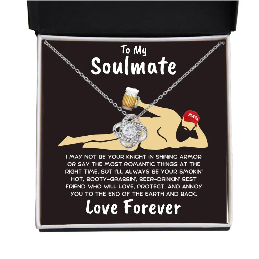 To My Soulmate Dazzling Love Knot Necklace with Message Card and Gift Box