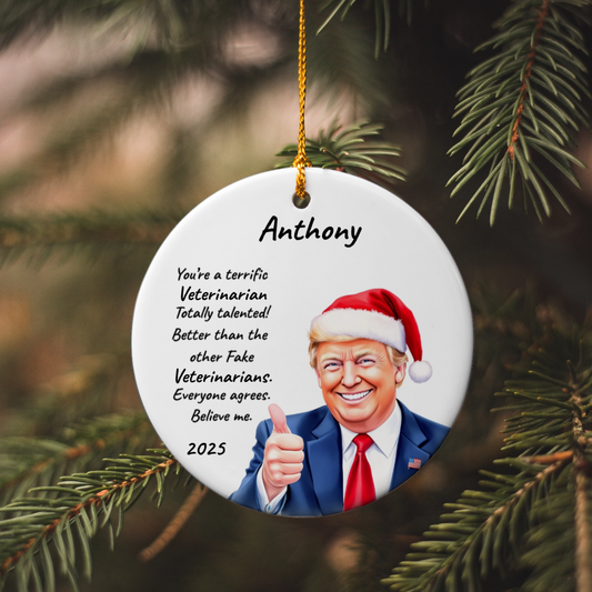 Personalized Trump Christmas Ornament – Funny Santa Thumbs-Up Holiday Gift – Custom Name & Year Keepsake