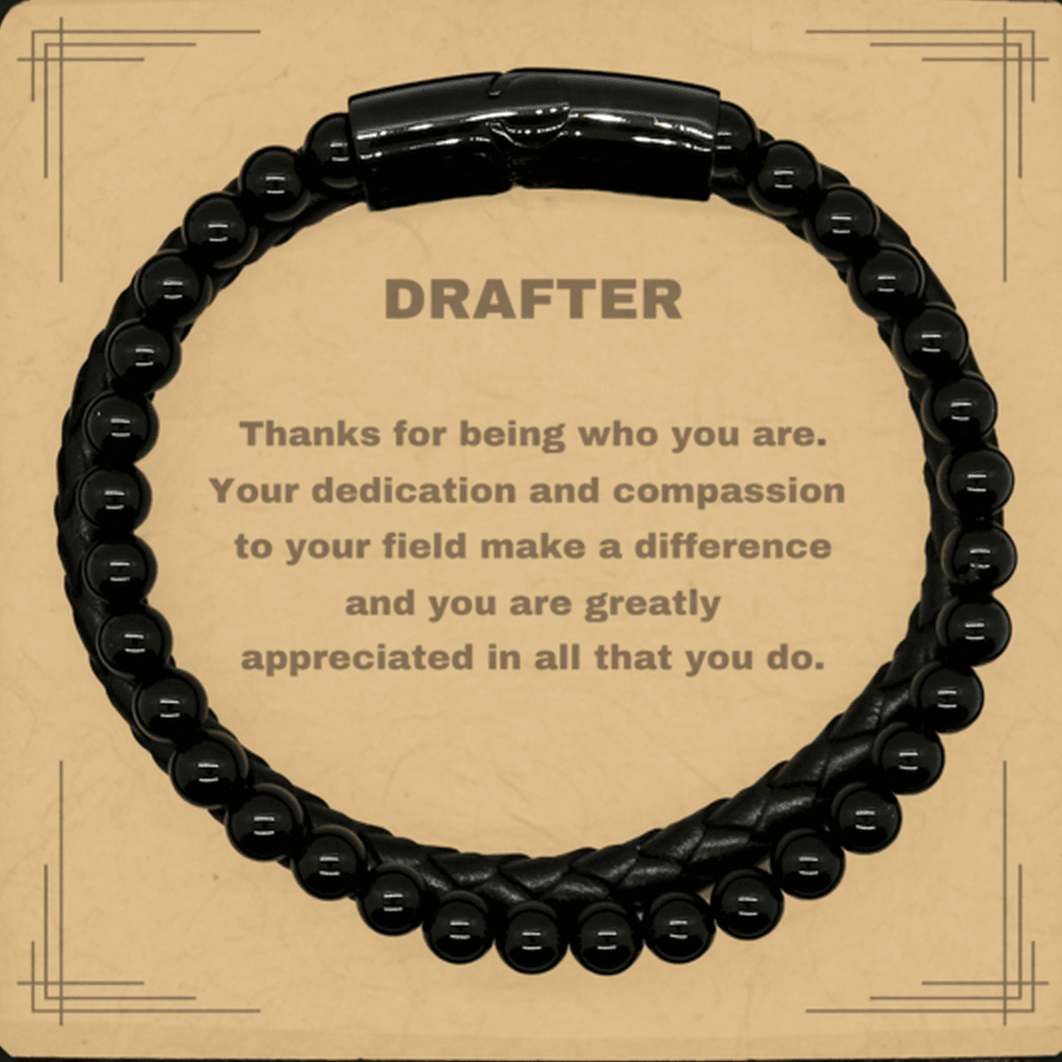 Drafter Bracelet – Genuine Stone & Leather Braided Bracelet with Appreciation Message in Gift Box - Mallard Moon Gift Shop