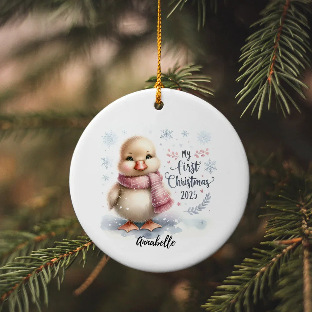My First Christmas 2025 Duckling Ornament – Baby’s First Christmas Keepsake, Cute Newborn Gift, Durable MDF Ornament with Gold Cord