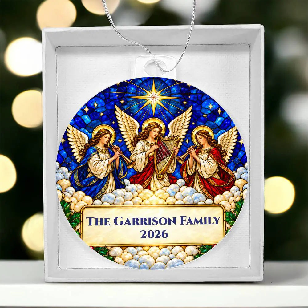 Personalized Family Christmas Ornament, Angel Acrylic Ornament, Religious Christmas Gift, Stained Glass Inspired Keepsake