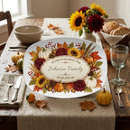 Personalized Thanksgiving Platter, Custom Family Name Harvest Serving Platter, Woodland Fall Decor, Pumpkin Sunflower Hostess Gift, 10x14
