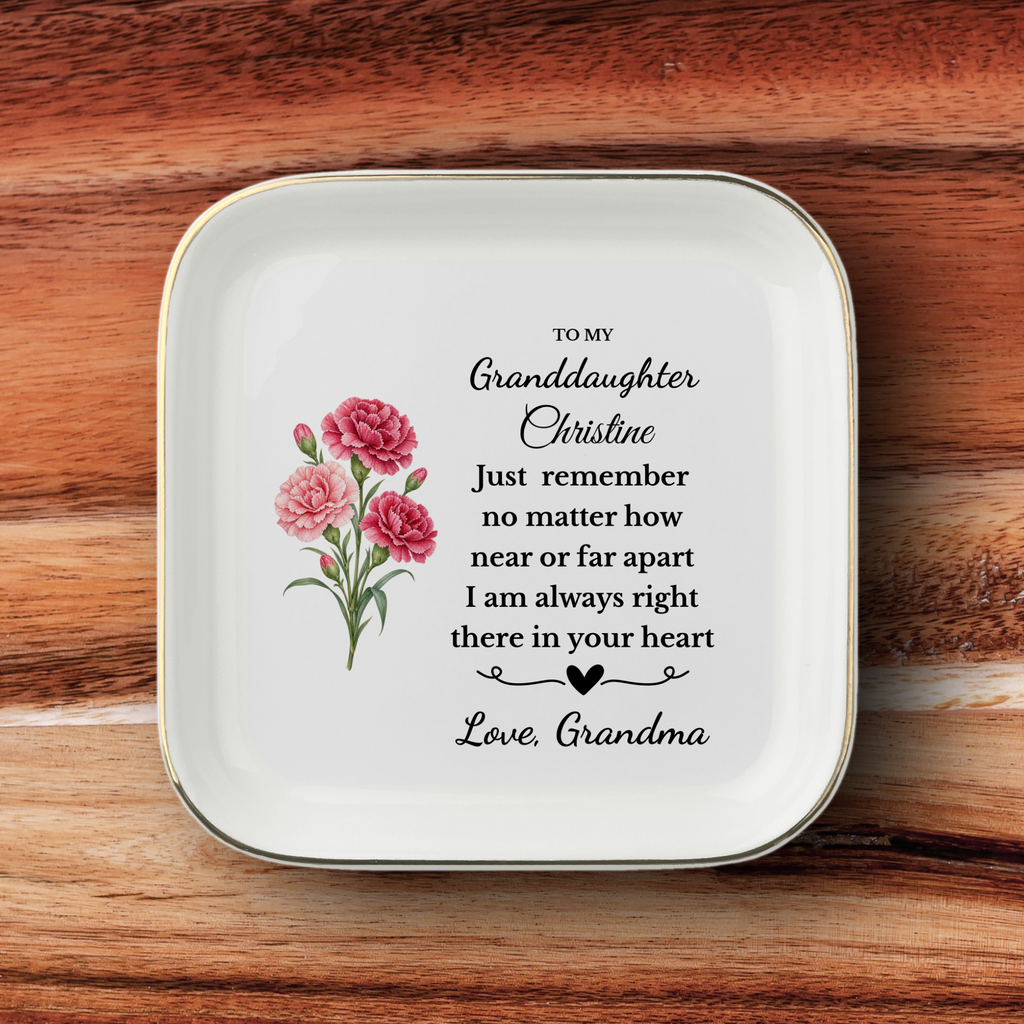 Personalized Daughter/Granddaughter Jewelry Dish, Birth Flower Ring Dish, Birthday, Graduation, Christmas, Custom Name Trinket Tray