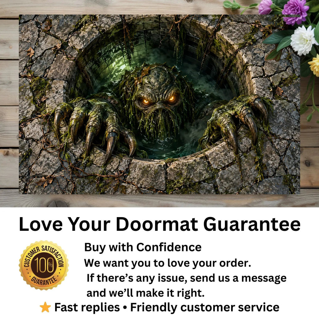 Swamp Monster 3D Optical Illusion Doormat, Creepy Sewer Monster Floor Mat, Scary Halloween Door Mat, Horror Home Decor