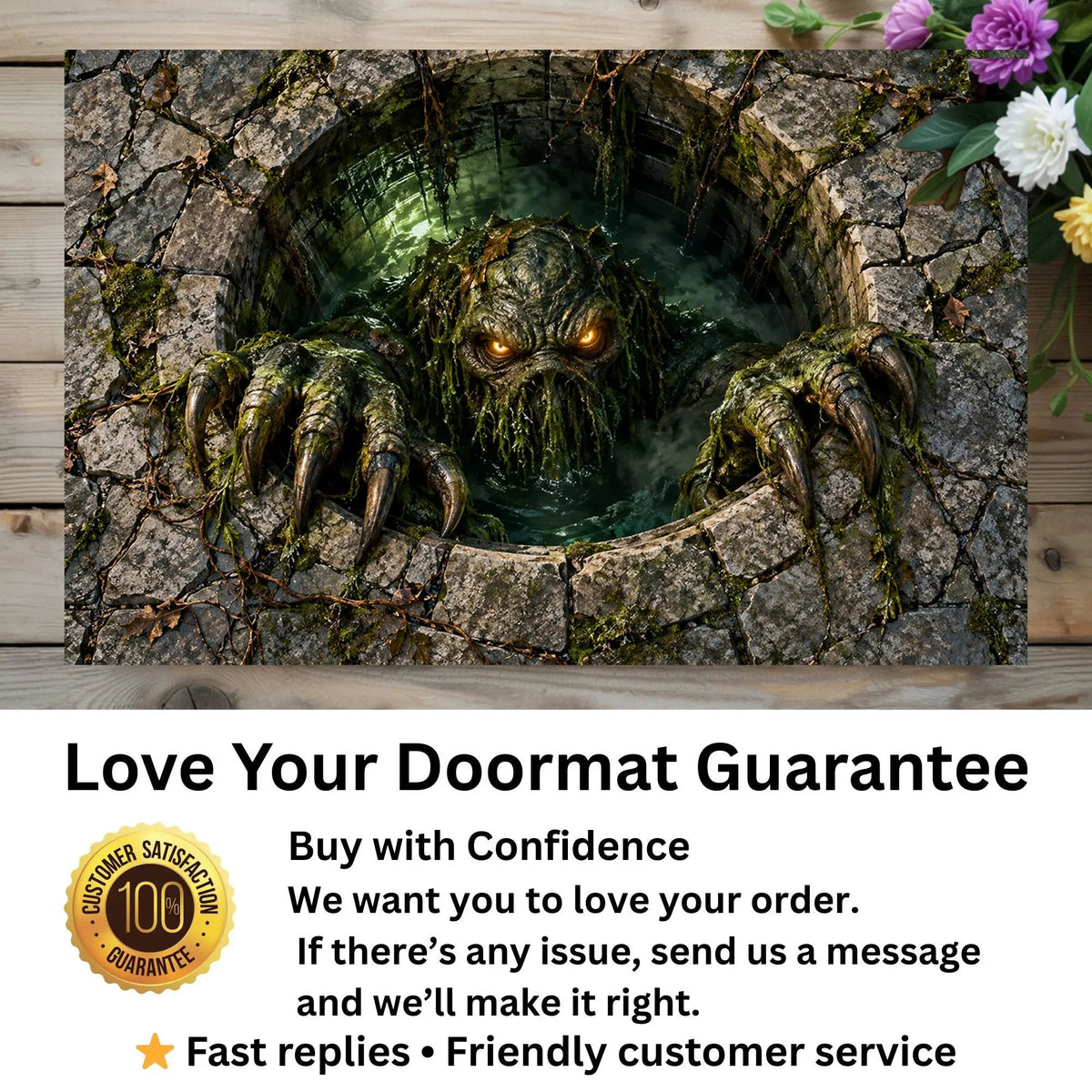 Swamp Monster 3D Optical Illusion Doormat, Creepy Sewer Monster Floor Mat, Scary Halloween Door Mat, Horror Home Decor