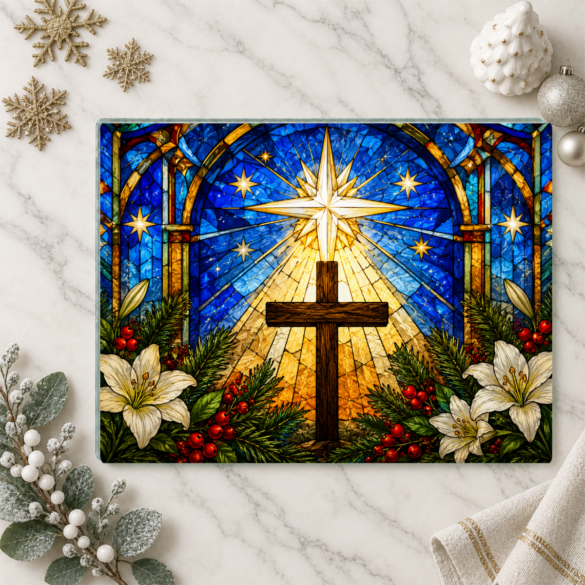 Christian Christmas Glass Cutting Board, Faith Filled Christmas Decor, Religious Christmas Gift, Choose From 10 Designs