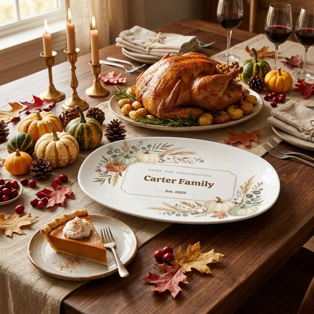 Personalized Thanksgiving Platter, Custom Family Name Serving Tray, Fall Pumpkin Platter, Thanksgiving Hostess Gift, Family Keepsake