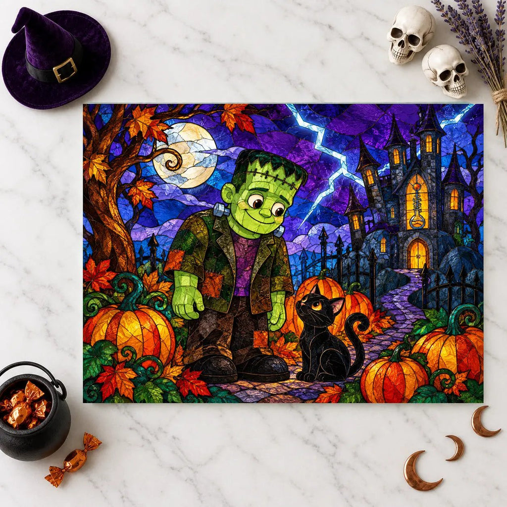 Halloween Monster Personalized Glass Cutting Board, Frankenstein Inspired Kitchen Decor