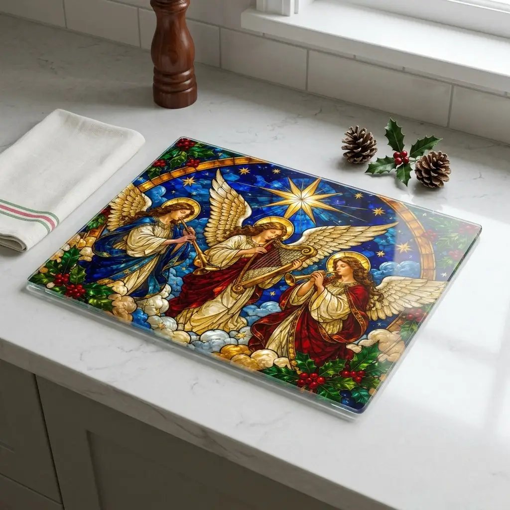 Angel Choir Glass Cutting Board, Stained Glass Christmas Angels, Religious Christmas Decor, Christian Kitchen Gift, Heavenly Angel Gift