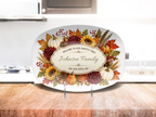 Personalized Thanksgiving Platter, Custom Family Name Harvest Serving Platter, Woodland Fall Decor, Pumpkin Sunflower Hostess Gift, 10x14