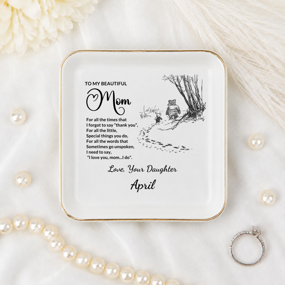 Personalized Mom Jewelry Dish, Thank You Mom Gift from Daughter or Son, Custom Signature Ring Dish, Mother's Day Ceramic Trinket Tray