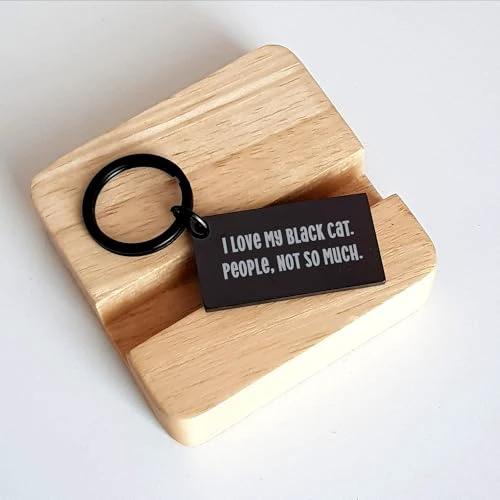 I Love My Black Cat Gifts from Friends to Family Birthday Keychain, Funny Quote Engraved Stainless Steel Keyring for Black Cat Lovers