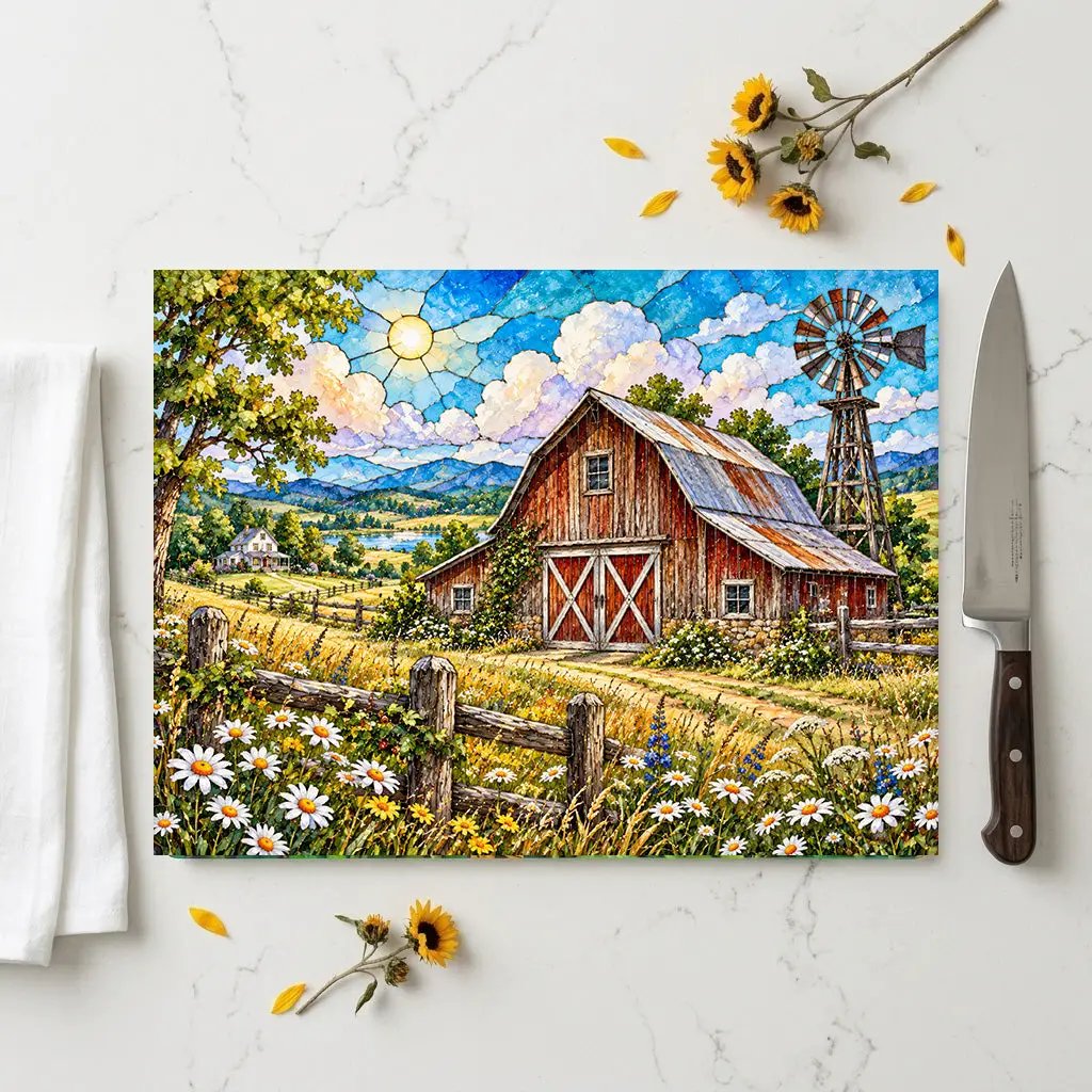 Summer Barn Wall Art, Texas Country Landscape, Rustic Farmhouse Decor, Stained Glass Style Barn Art, Country Summer Wall Decor