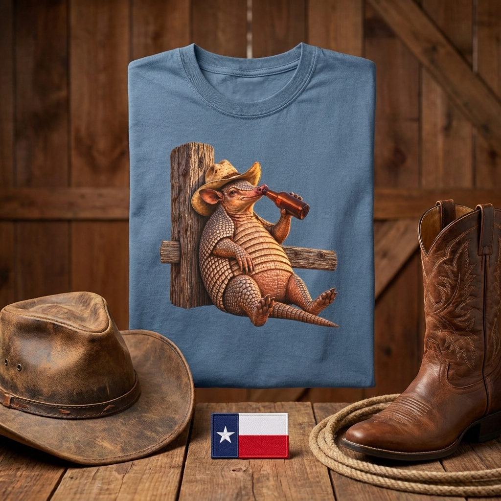 Funny Armadillo T Shirt, Cowboy Armadillo Shirt, Texas Beer Shirt, Western Graphic Tee, Funny Texas Gift, Country Humor Tee