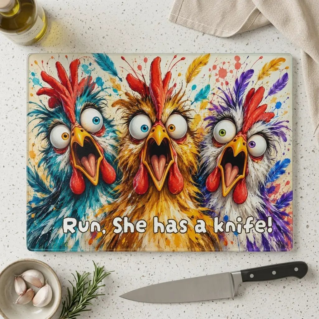 Funny Screaming Chickens Cutting Board, Personalized Chicken Gift, Screaming Chicken Kitchen Decor, Custom Hen Cutting Board, Chicken Lover Gift