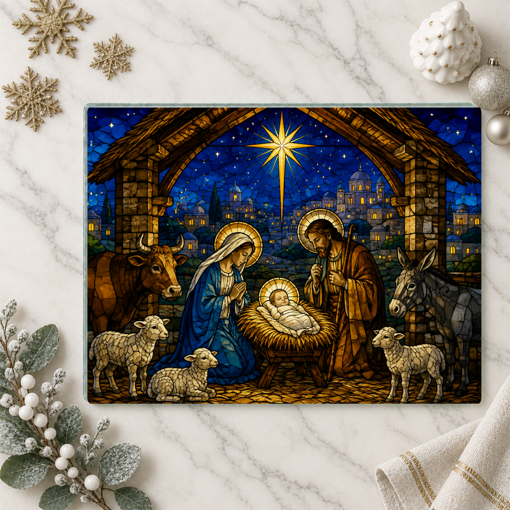 Christian Christmas Glass Cutting Board, Faith Filled Christmas Decor, Religious Christmas Gift, Choose From 10 Designs