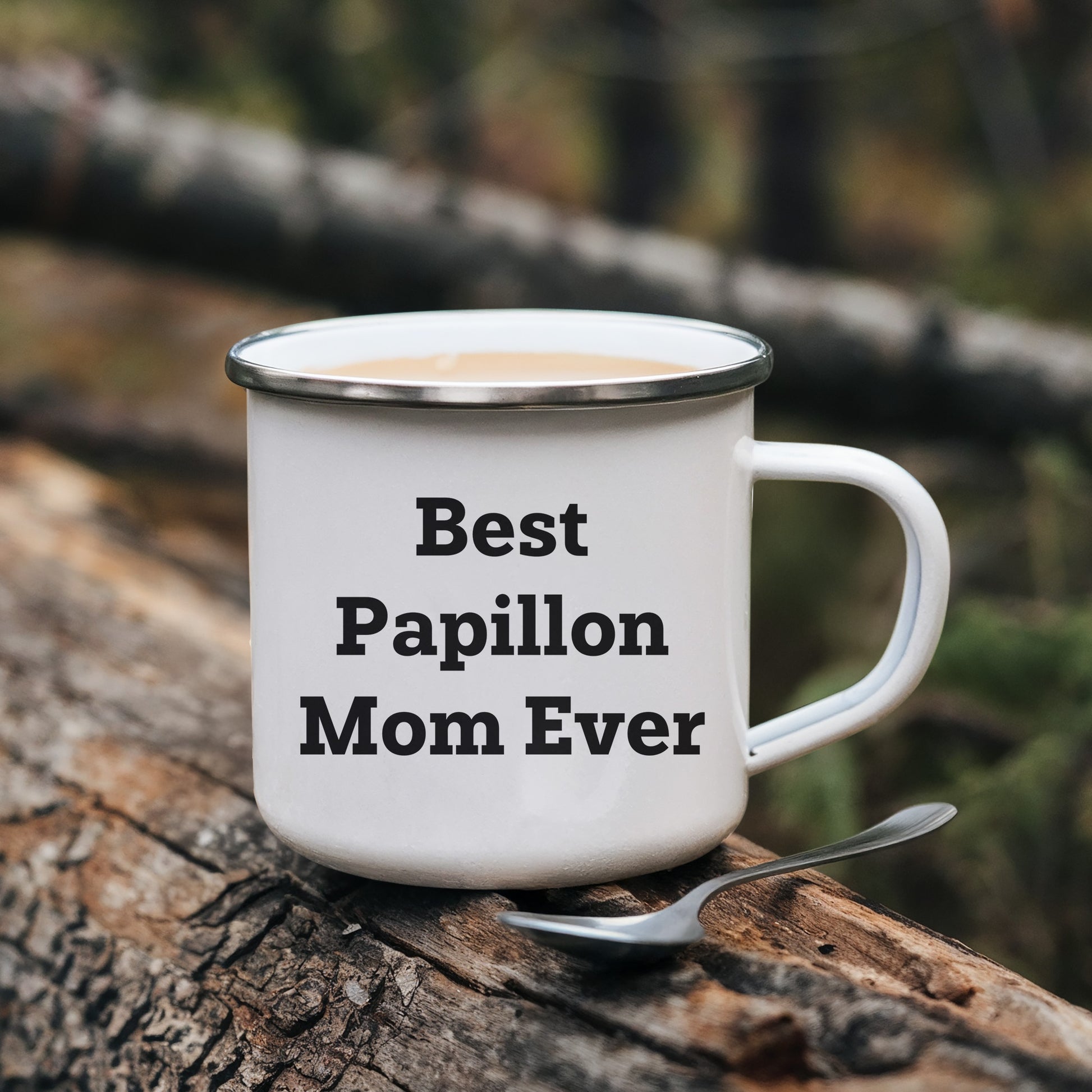Papillon Dog Lover Gifts from Best Mom Ever - Valentine's Unique Camping Mug for Papillon Dog Owners, Funny Quote, 12 oz Stainless Steel with Enamel Finish - Mallard Moon Gift Shop