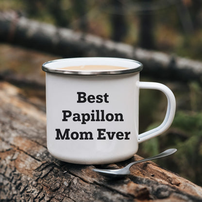 Papillon Dog Lover Gifts from Best Mom Ever - Valentine's Unique Camping Mug for Papillon Dog Owners, Funny Quote, 12 oz Stainless Steel with Enamel Finish - Mallard Moon Gift Shop