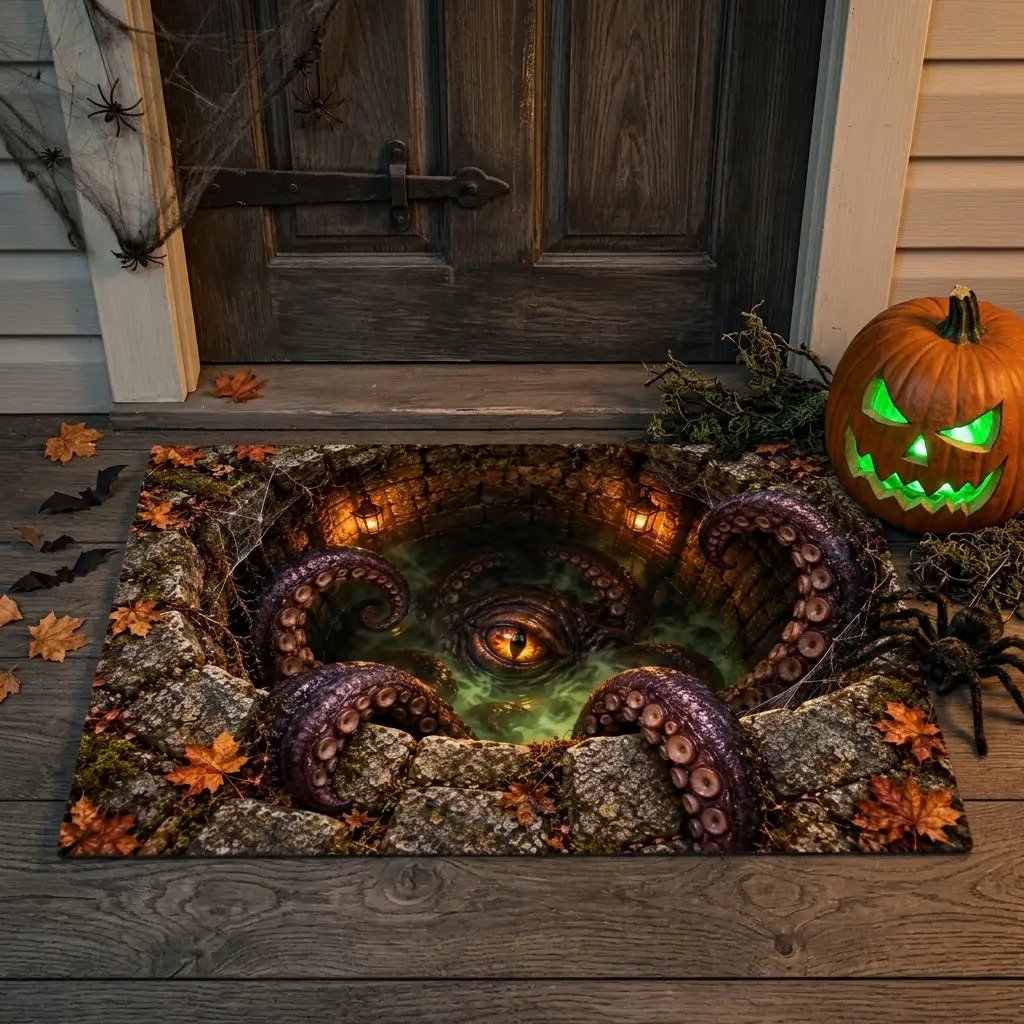 Tentacle Monster Halloween Doormat, 3D Creepy Creature Optical Illusion Mat, Horror Welcome Mat, Spooky Halloween Porch Decor