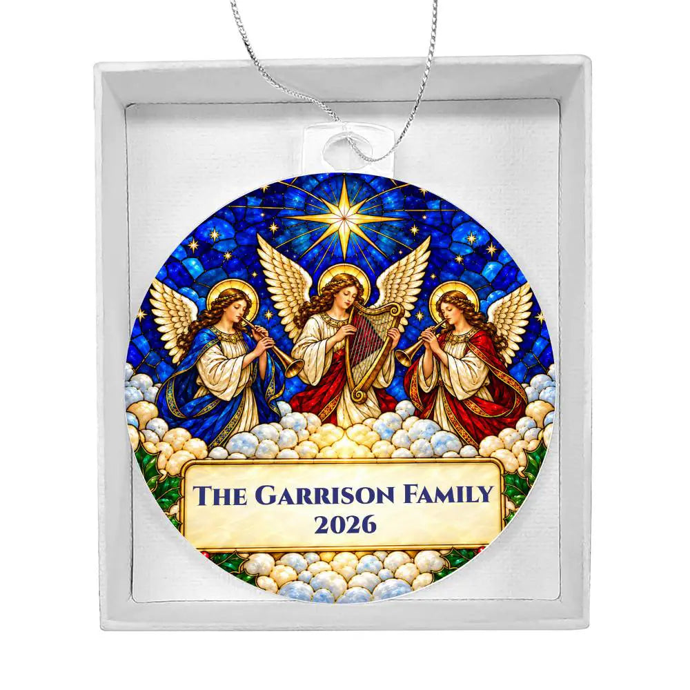 Personalized Family Christmas Ornament, Angel Acrylic Ornament, Religious Christmas Gift, Stained Glass Inspired Keepsake