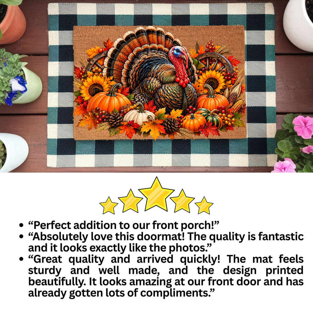 Thanksgiving Turkey Doormat, Fall Turkey Welcome Mat, Harvest Pumpkin Coir Doormat, Farmhouse Autumn Porch Decor, Thanksgiving Door Mat