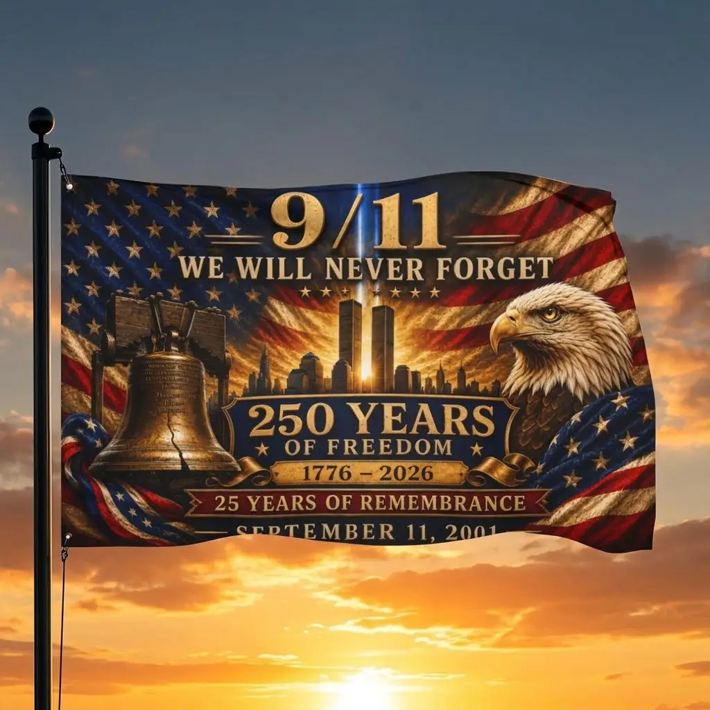 9/11 25th Anniversary Flag, 250 Years of Freedom 1776-2026, Double Sided September 11 Memorial Flag, America 250 Decor