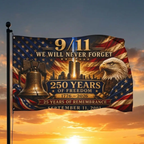 9/11 25th Anniversary Flag, 250 Years of Freedom 1776-2026, Double Sided September 11 Memorial Flag, America 250 Decor