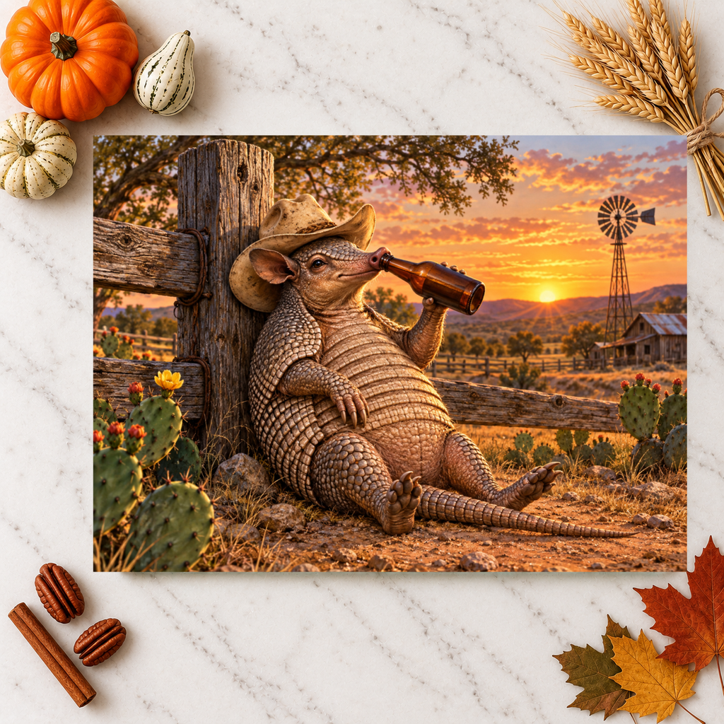 Funny Armadillo Glass Cutting Board, Texas Kitchen Decor, Cowboy Armadillo Gift, Western Kitchen Decor, Funny Texas Housewarming Gift