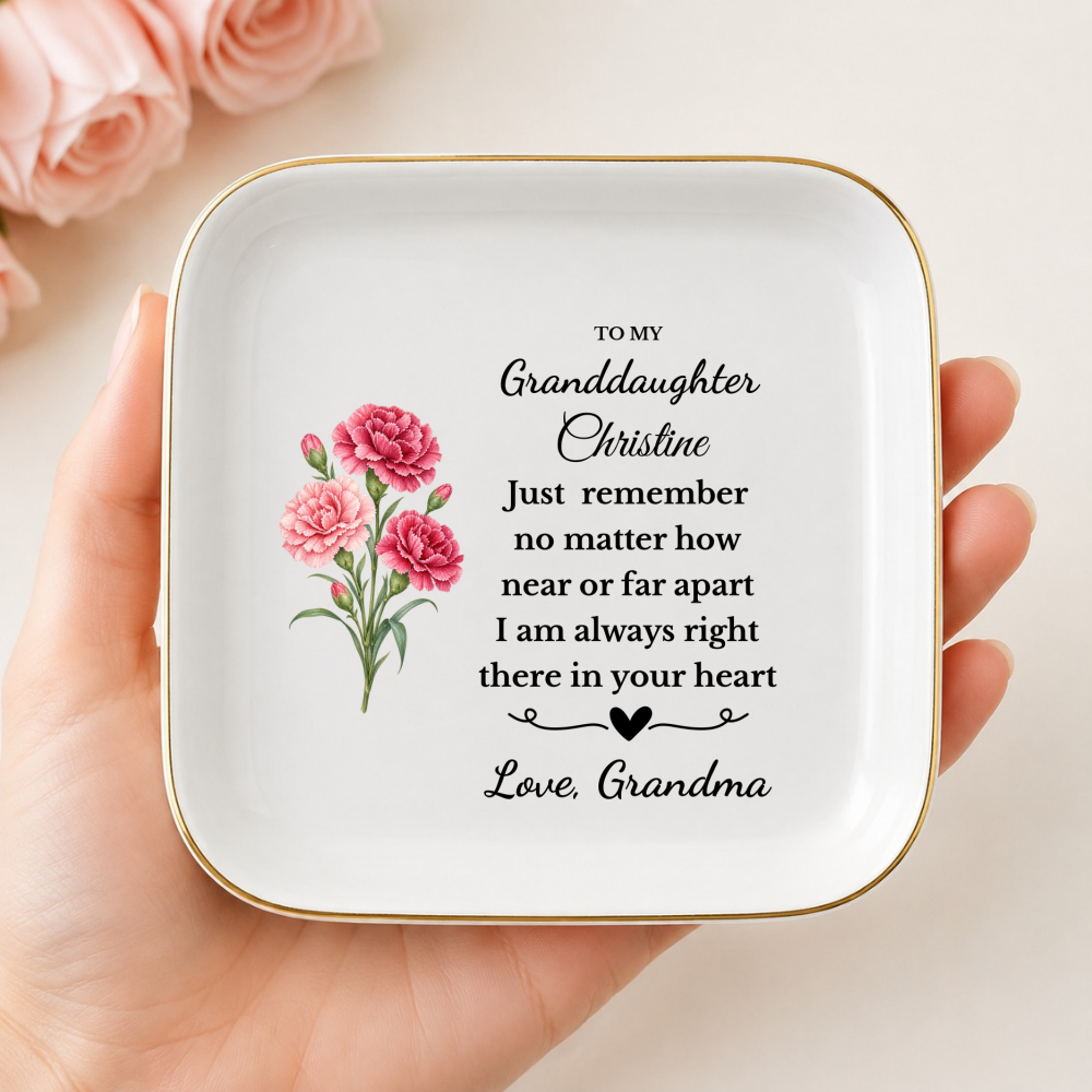 Personalized Daughter/Granddaughter Jewelry Dish, Birth Flower Ring Dish, Birthday, Graduation, Christmas, Custom Name Trinket Tray