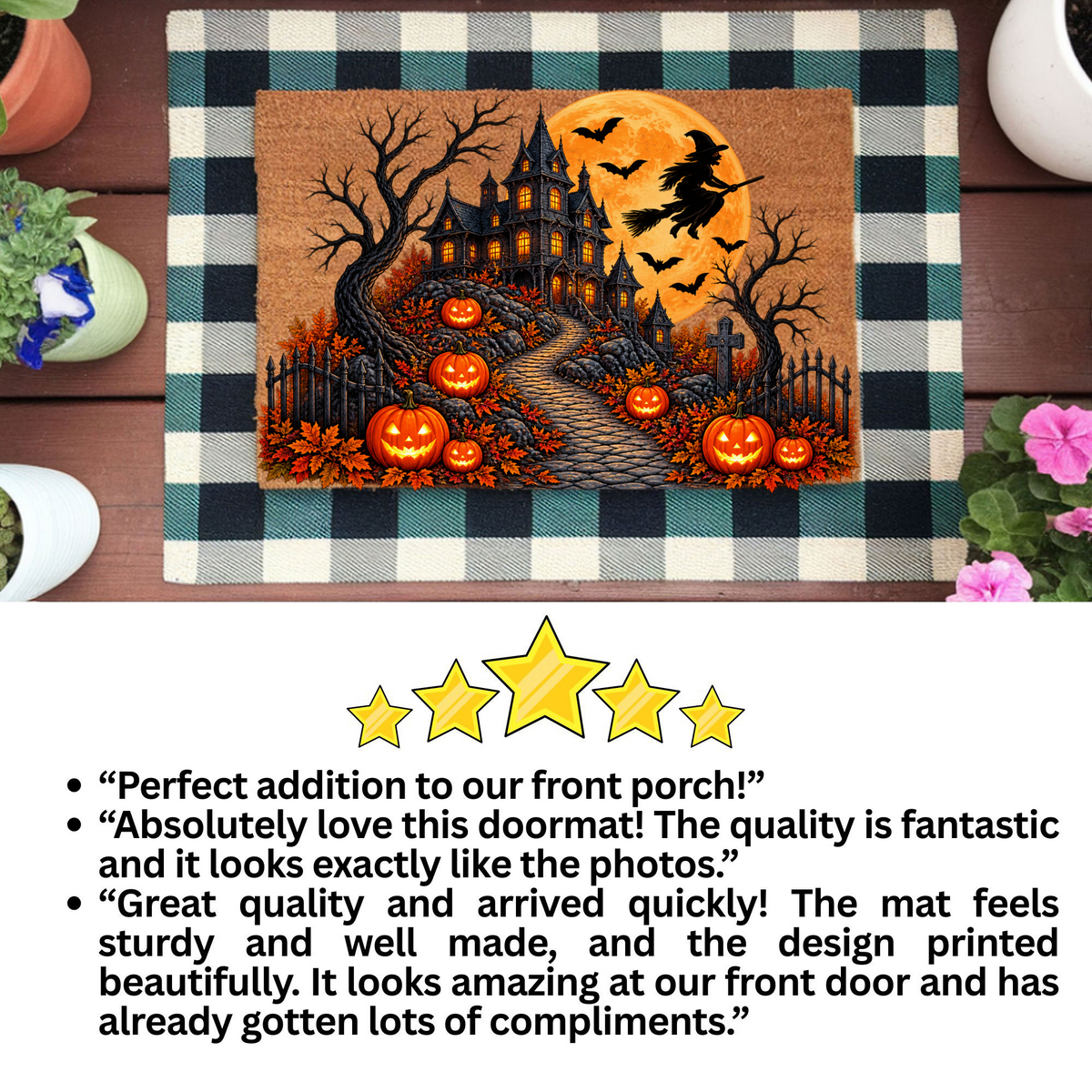 Haunted House Doormat, Halloween Witch Welcome Mat, Spooky Mansion Coir Doormat, Jack O Lantern Door Mat, Gothic Halloween Porch Decor
