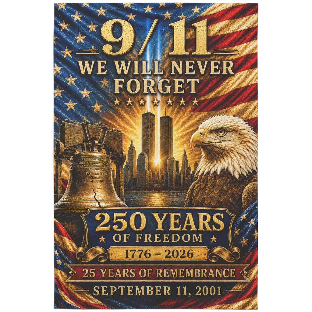 Never Forget 9/11 Double-sided Garden Flag, 250 Years of Freedom, 25 Years of Remembrance, September 11 Memorial, Patriotic Yard Decor
