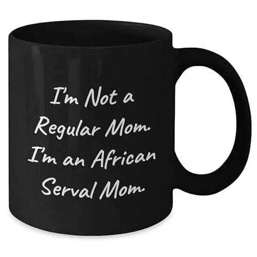 Unique African Serval Cat Mom Black Coffee Mug, Funny Unique Birthday, Christmas Cat Lovers Gift, 11oz or 15oz, Microwave and Dishwasher Safe