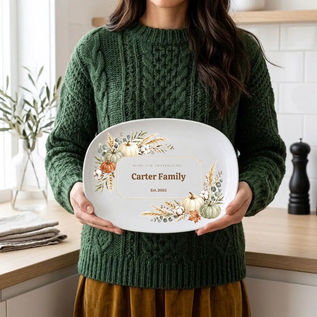 Personalized Thanksgiving Platter, Custom Family Name Serving Tray, Fall Pumpkin Platter, Thanksgiving Hostess Gift, Family Keepsake