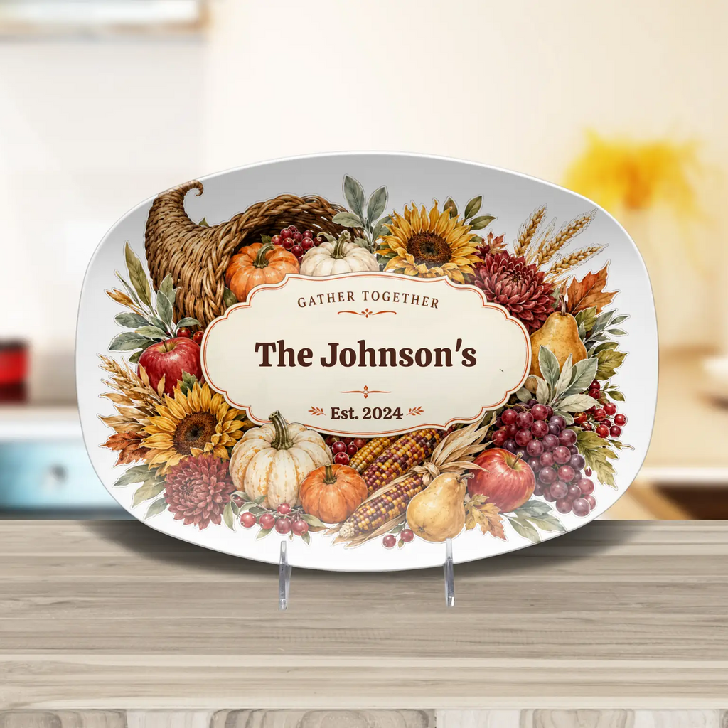 Personalized Fall Platter, Custom Family Name Serving Platter, Harvest Thanksgiving Tray, Autumn Hostess Gift, Housewarming Gift