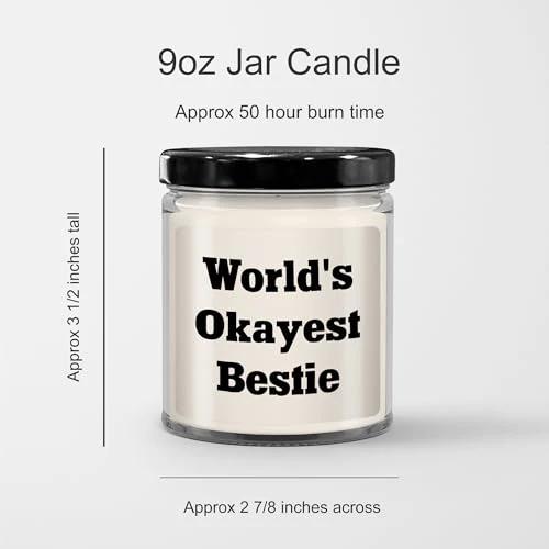World's Okayest Bestie Funny Gifts for Her Valentine's Presents 9oz Vanilla Soy Candle for Bestie Lovers, A Sweet Okayish Gift from a Bestie, Lasting Vanilla Scent