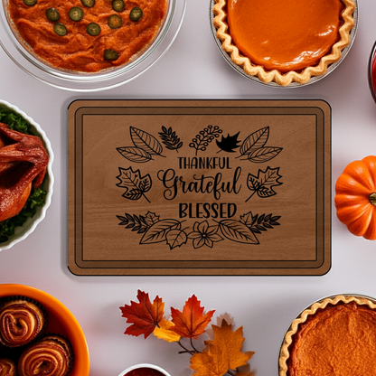 Engraved Wooden Cutting Board, Thankful Grateful Blessed Kitchen Decor, Personalized Gift for Thanksgiving, Wedding, Housewarming