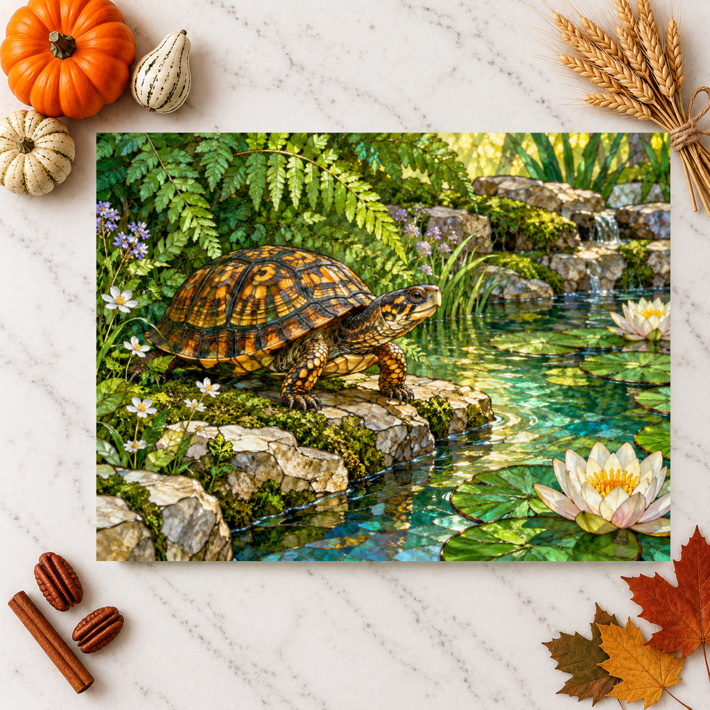 Box Turtle Glass Cutting Board, Pond Nature Kitchen Decor, Reptile Lover Gift, Wildlife Chopping Board, Decorative Tempered Glass Board