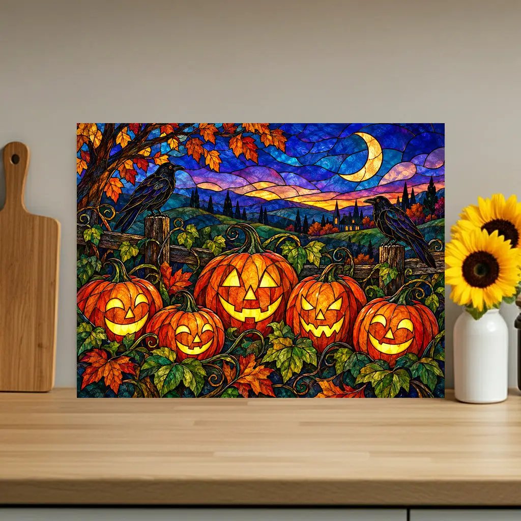 Halloween Black Witch Cat Personalized Glass Cutting Board, Spooky Pumpkin Kitchen Decor