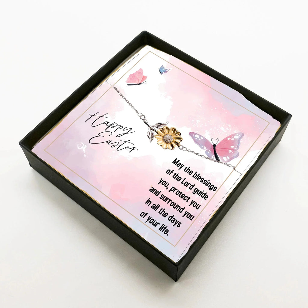 Easter Gift for Sister – Sunflower Bracelet for Teen & Adult Sisters – Sterling Silver with 18K Gold-Plated Petals – Christian Jewelry with Blessings Message Card