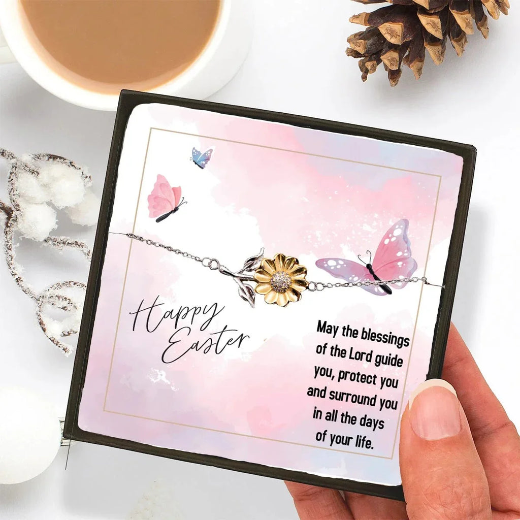 Easter Gift for Sister – Sunflower Bracelet for Teen & Adult Sisters – Sterling Silver with 18K Gold-Plated Petals – Christian Jewelry with Blessings Message Card