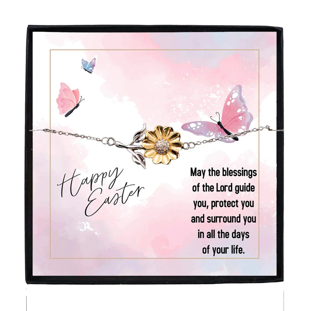 Easter Gift for Sister – Sunflower Bracelet for Teen & Adult Sisters – Sterling Silver with 18K Gold-Plated Petals – Christian Jewelry with Blessings Message Card