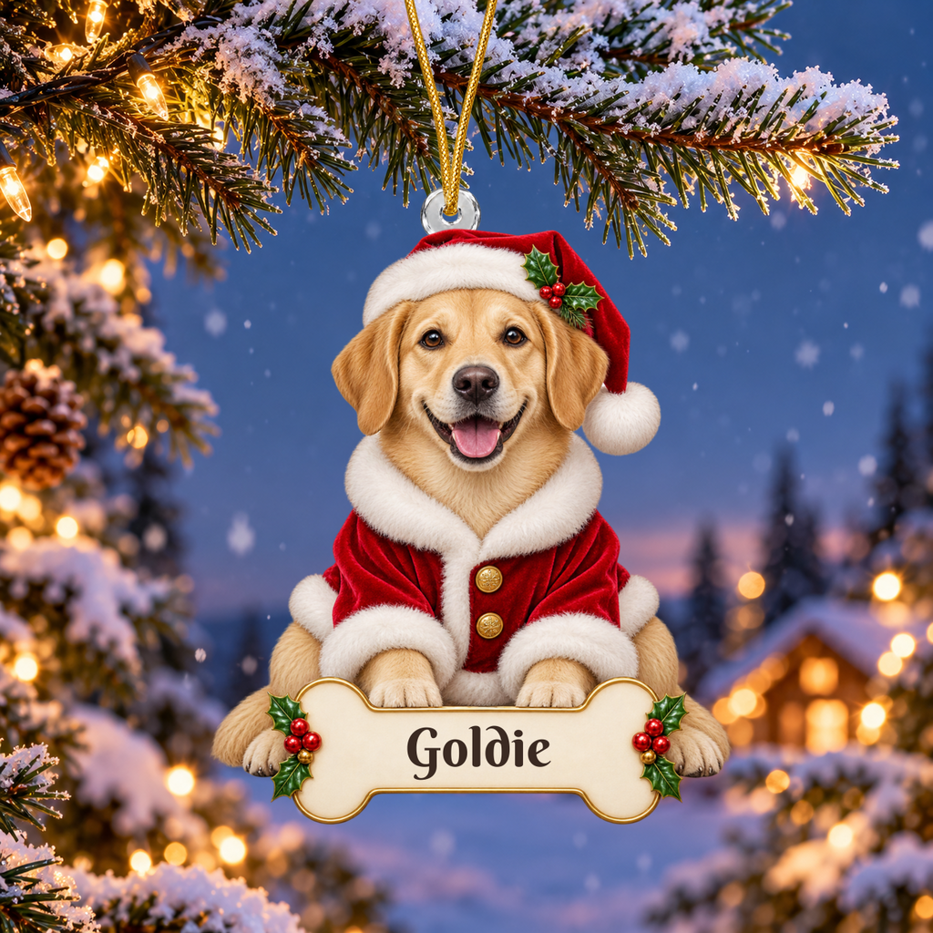 Personalized Santa Dog Christmas Ornament from Photo, Custom Pet Portrait Acrylic Ornament, Dog Lover Gift, Custom Name Keepsake
