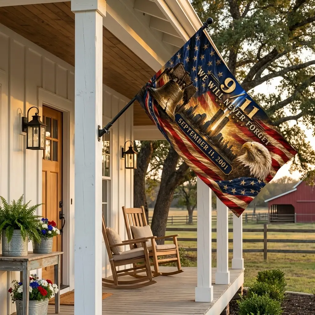 Twin Towers Remembrance Double Sided Flag - 9/11 Flag, We Will Never Forget Flag, September 11 Memorial, Patriot Day Decor