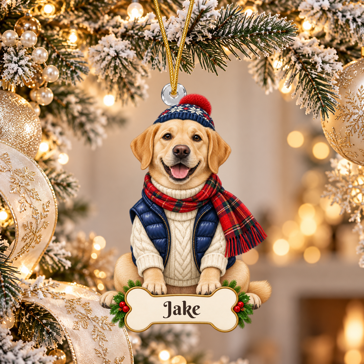 Personalized Alpine Skier Dog Christmas Ornament from Photo, Custom Pet Portrait Acrylic Cutout, Winter Sweater Dog Ornament, Dog Lover Gift