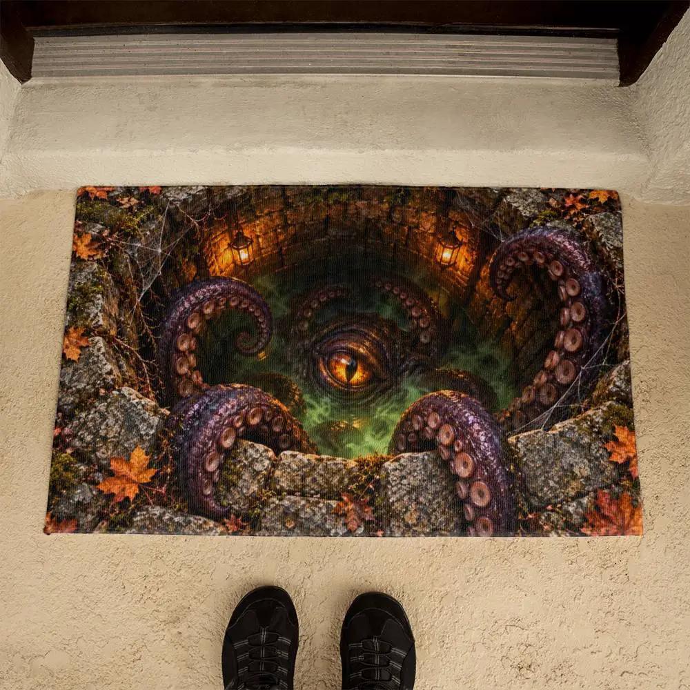 Tentacle Monster Halloween Doormat, 3D Creepy Creature Optical Illusion Mat, Horror Welcome Mat, Spooky Halloween Porch Decor