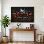 Never Forget 9/11 Double-Sided Memorial Flag – Eagle & Firefighter Tribute