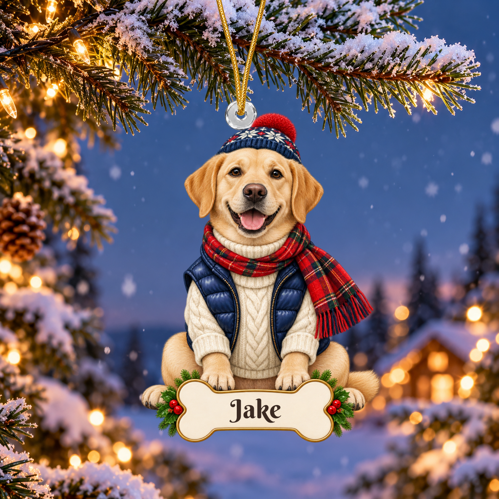 Personalized Alpine Skier Dog Christmas Ornament from Photo, Custom Pet Portrait Acrylic Cutout, Winter Sweater Dog Ornament, Dog Lover Gift