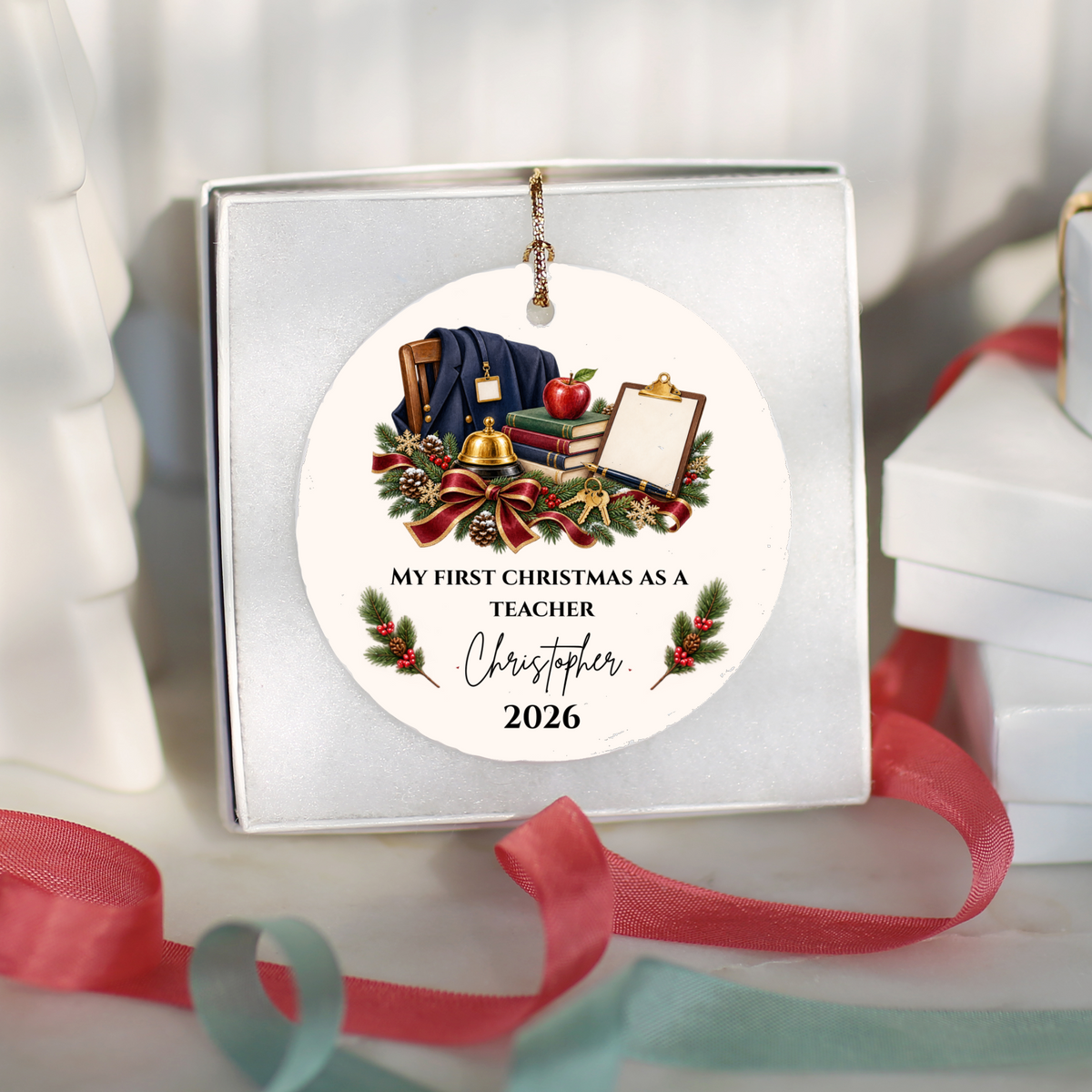 Personalized Teacher Christmas Ornament, First Christmas as a Teacher Gift, Custom Teacher Name Ornament, Teacher Appreciation Keepsake